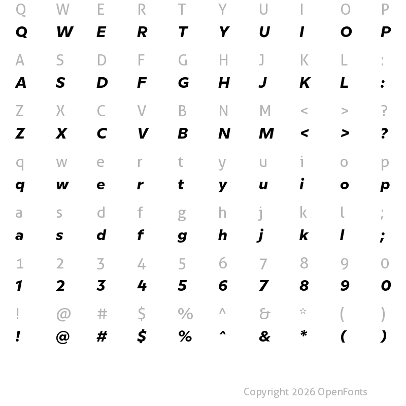 Character Map of Milliard Bold Italic