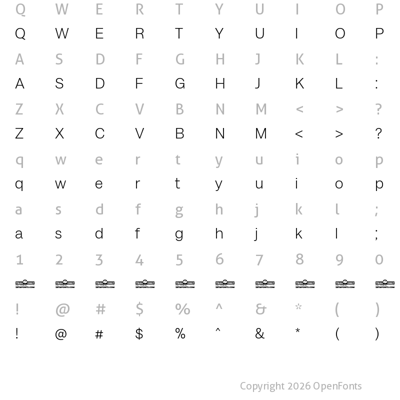 Character Map of Milligram Trial Light