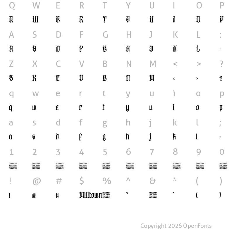 Character Map of Milltown personal use Regular