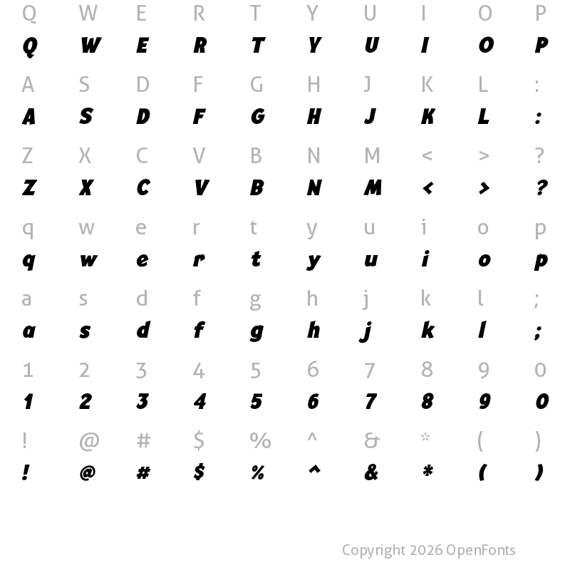 Character Map of Mingler ExtraBold Italic