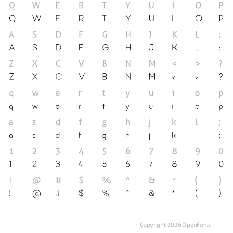 Character Map of Minimo Light