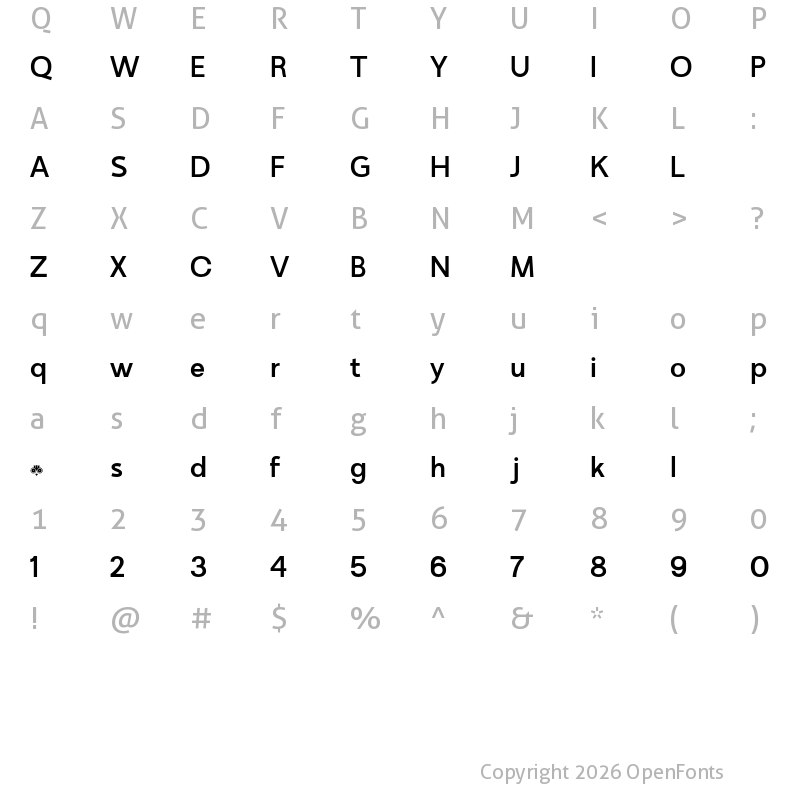 Character Map of Minomu Regular