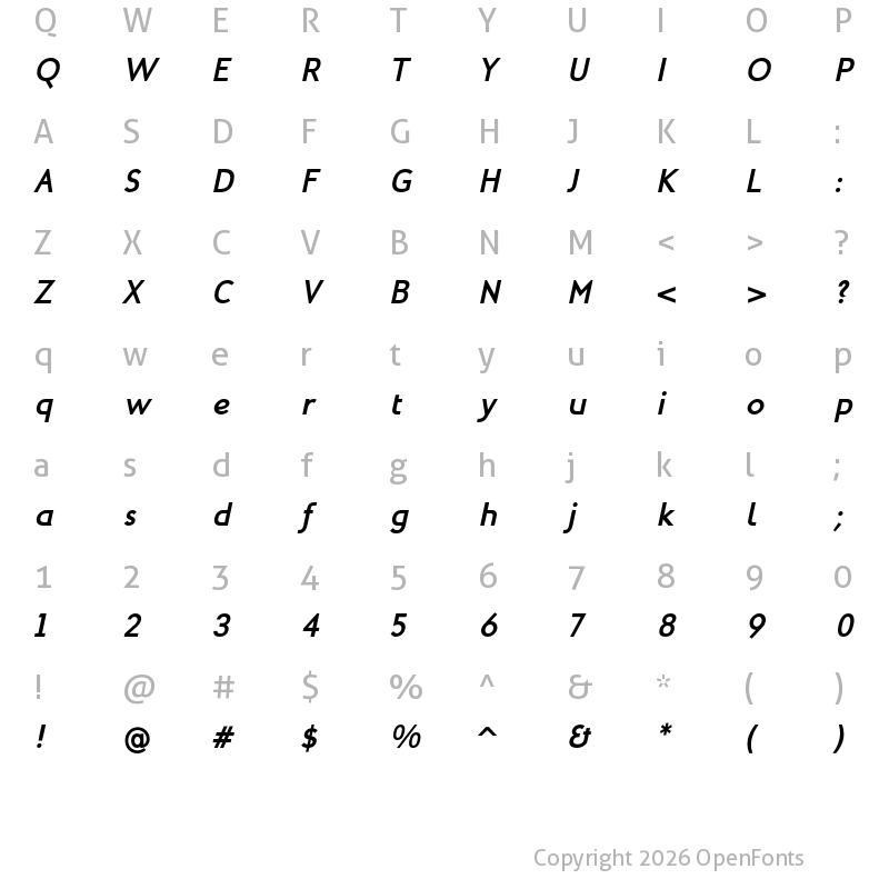 Character Map of Mint Spirit No2 Bold Italic