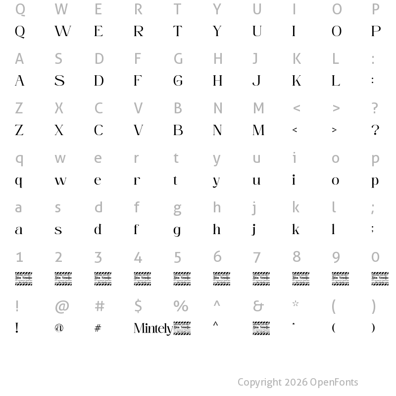 Character Map of Mintely Reg Personal Use Regular