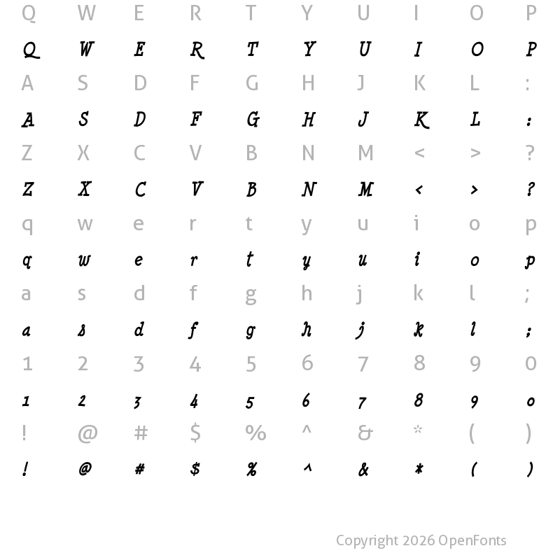 Character Map of Minya Nouvelle Bold Italic