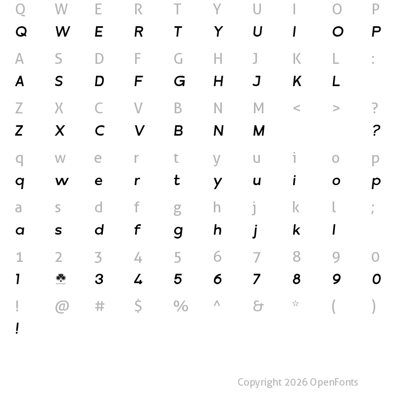 Character Map of Misegar Bold Italic