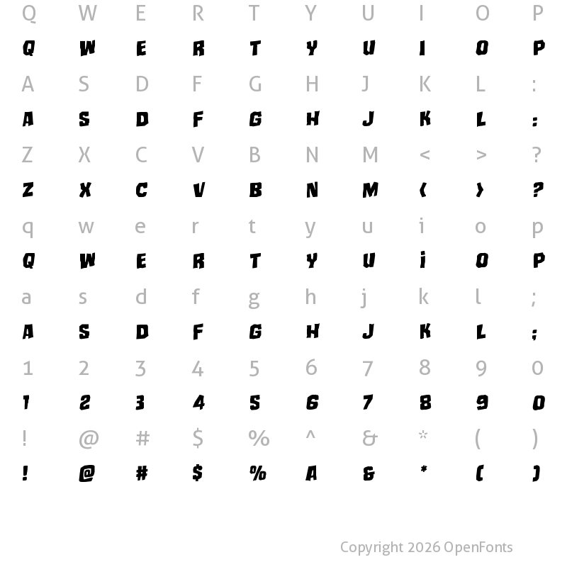 Character Map of Mister Twisted Rotalic Italic
