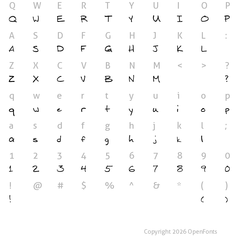 Character Map of Mitch Hand Regular