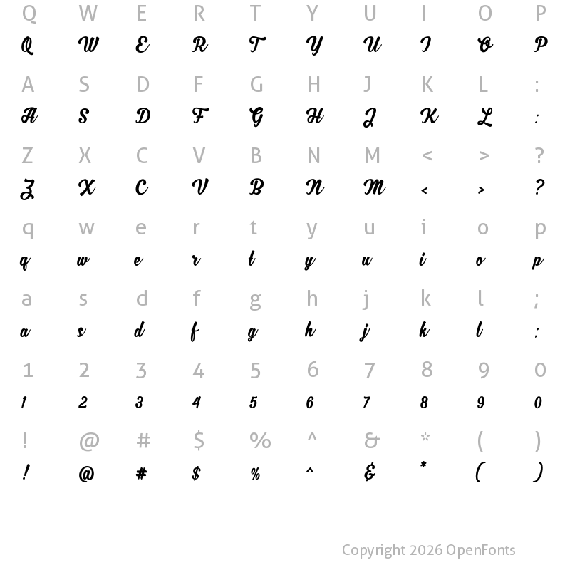 Character Map of MJ Zhafira Demo Regular
