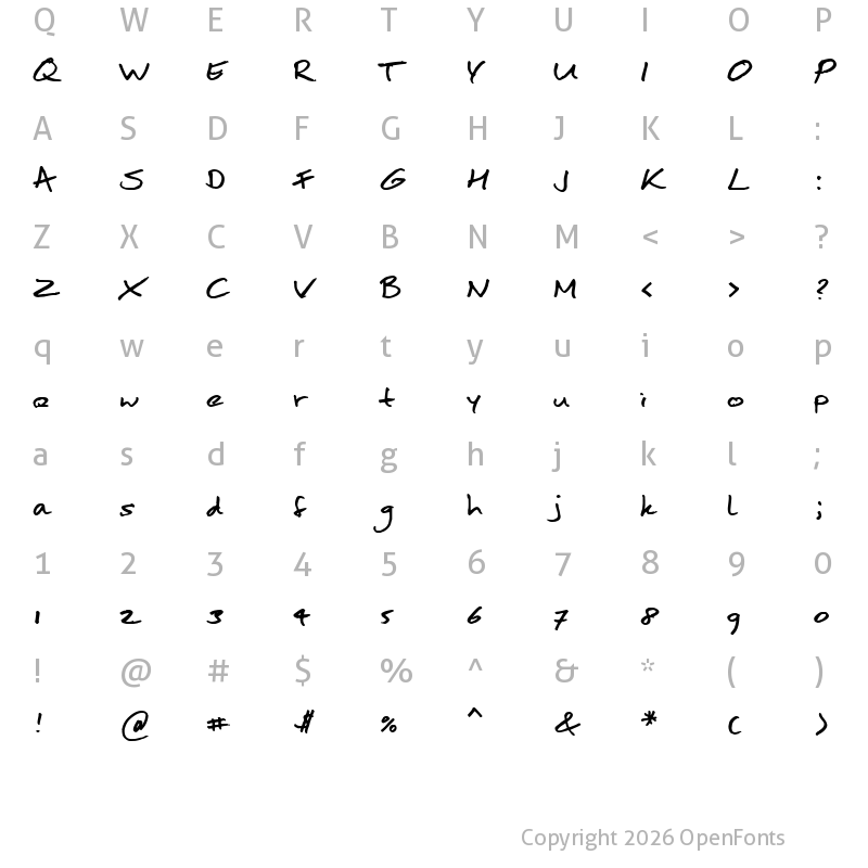 Character Map of moanHand Regular