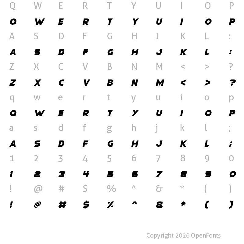 Character Map of Modern Machine Italic