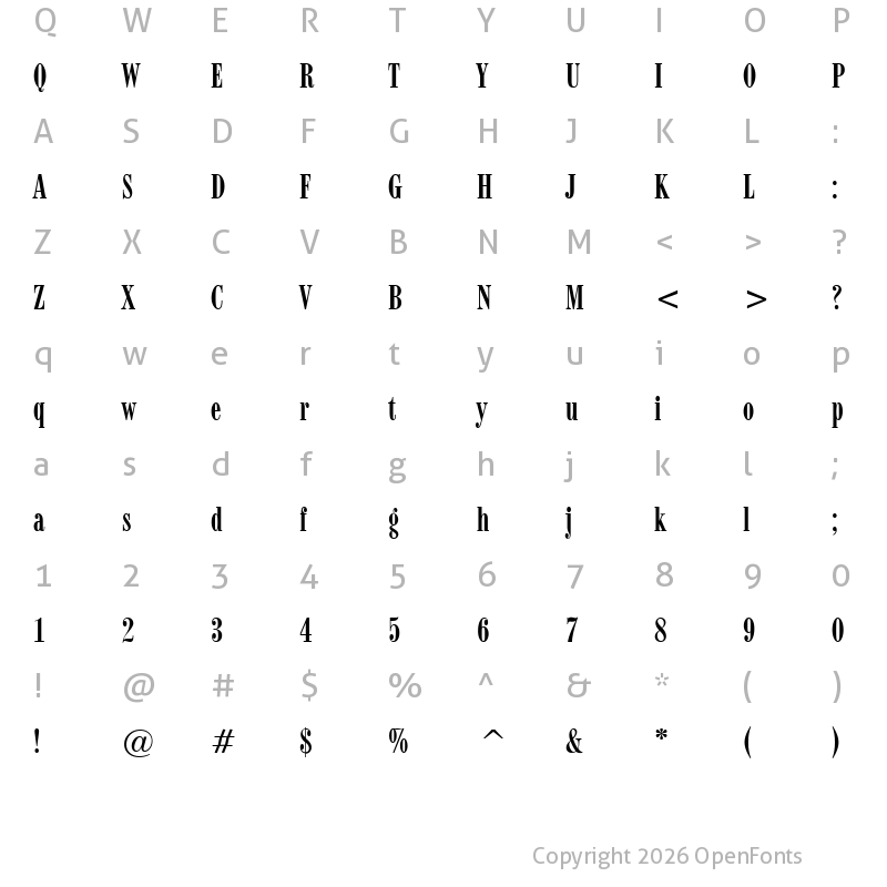 Character Map of Modern735 BT Roman