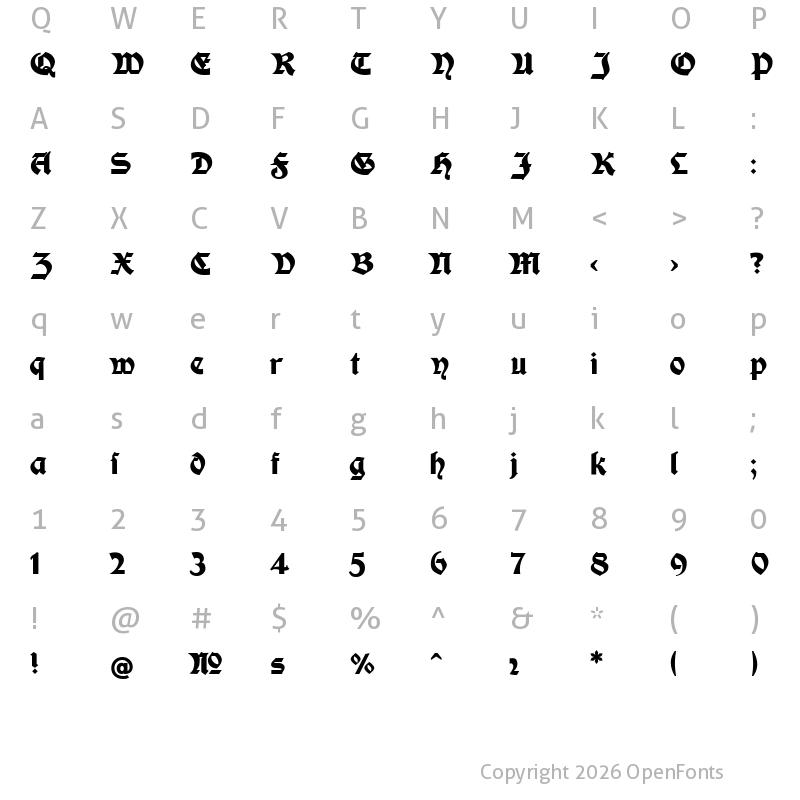 Character Map of Moderne Fette Schwabacher Regular