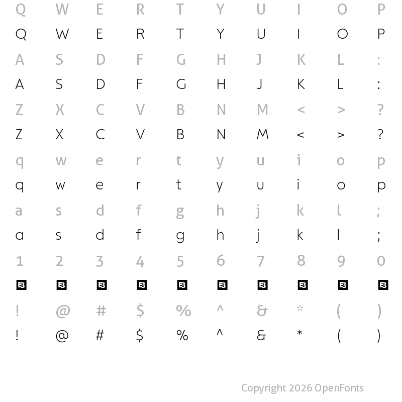Character Map of Modeska Trial Extra Light