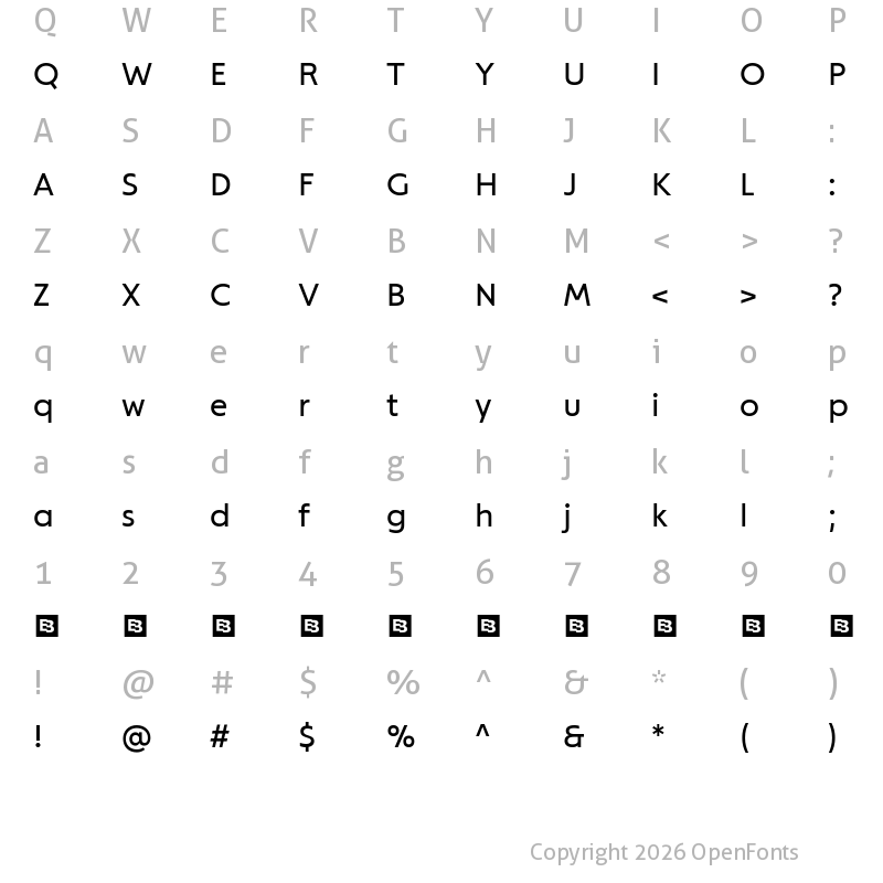 Character Map of Modeska Trial Regular