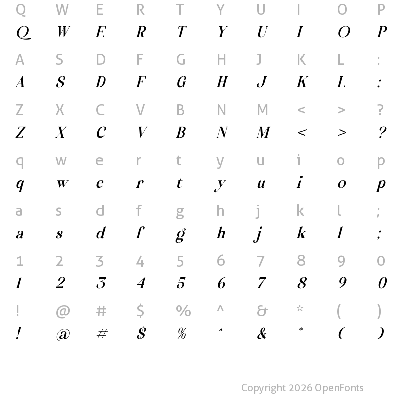 Character Map of Molgiant Belliontera Italic
