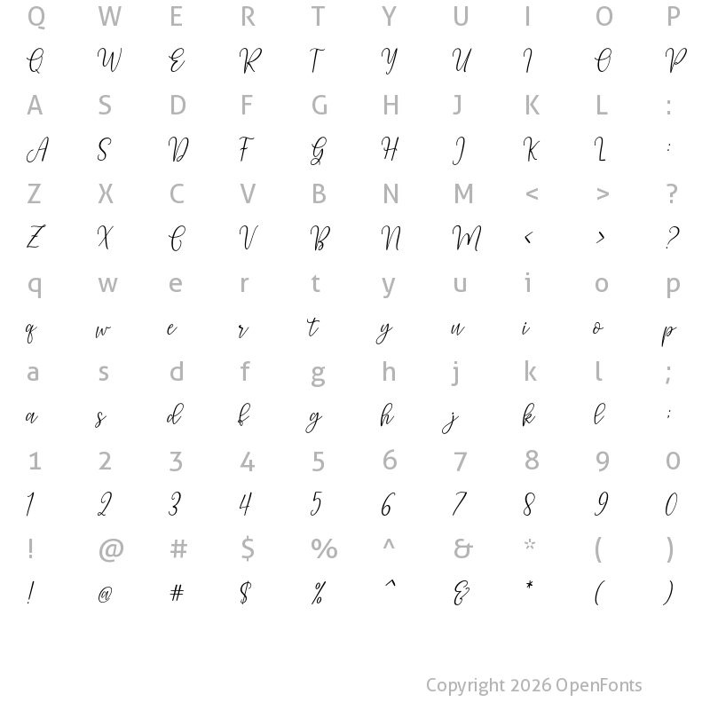 Character Map of Molisha Script Regular