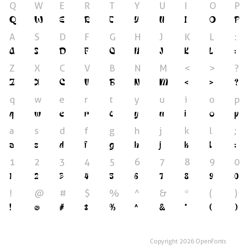 Character Map of Mollie Rocky DEMO Mollie Rocky DEMO