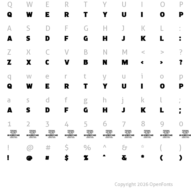 Character Map of Molly Sans C PERSONAL Black
