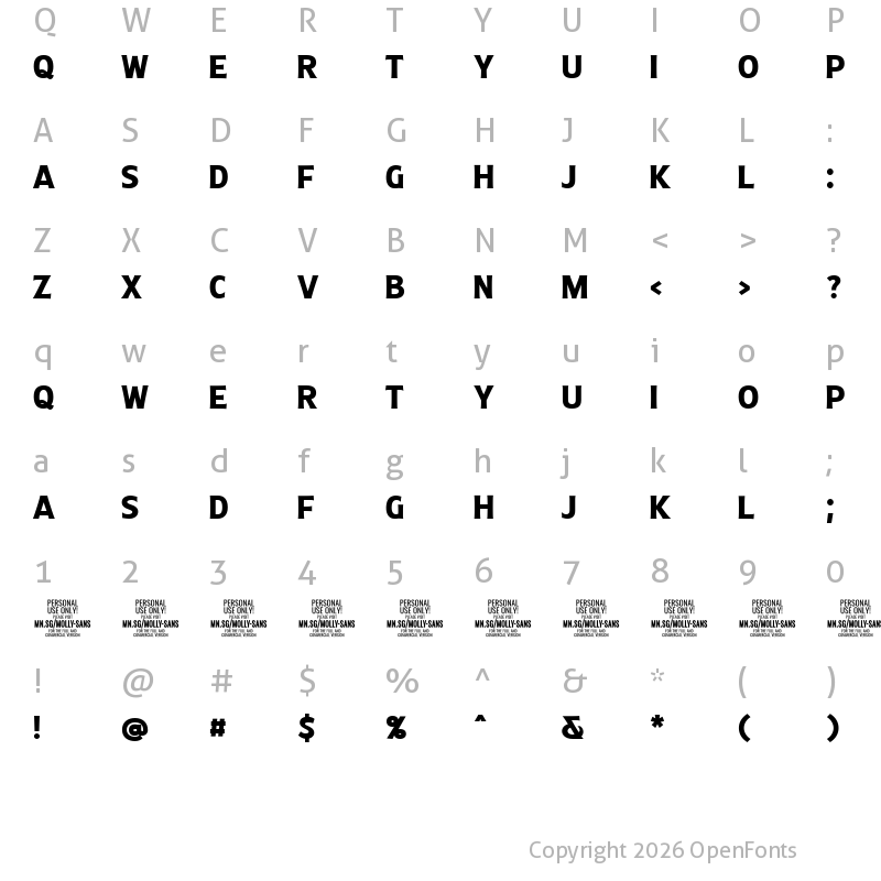 Character Map of Molly Sans C PERSONAL Bold