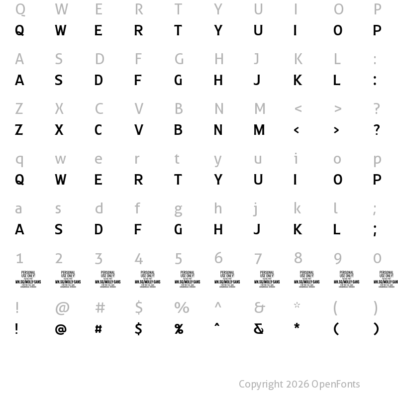 Character Map of Molly Sans C PERSONAL Medium