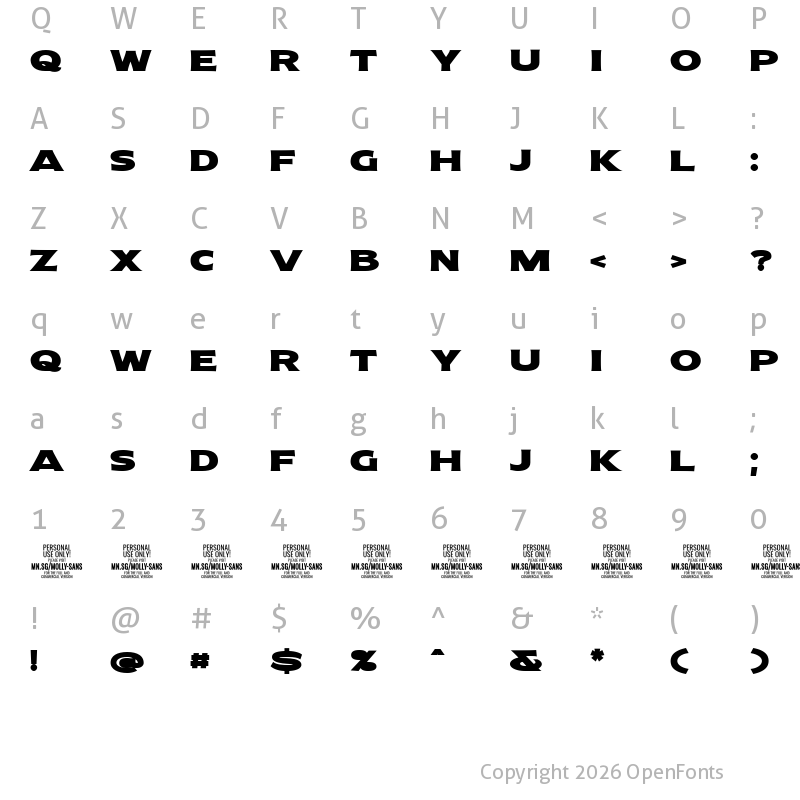 Character Map of Molly Sans E PERSONAL Black