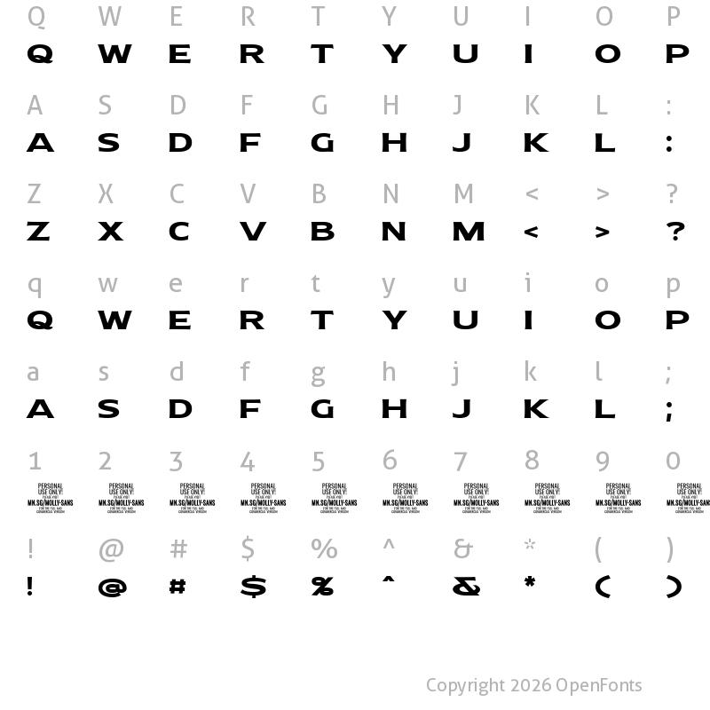 Character Map of Molly Sans E PERSONAL Bold