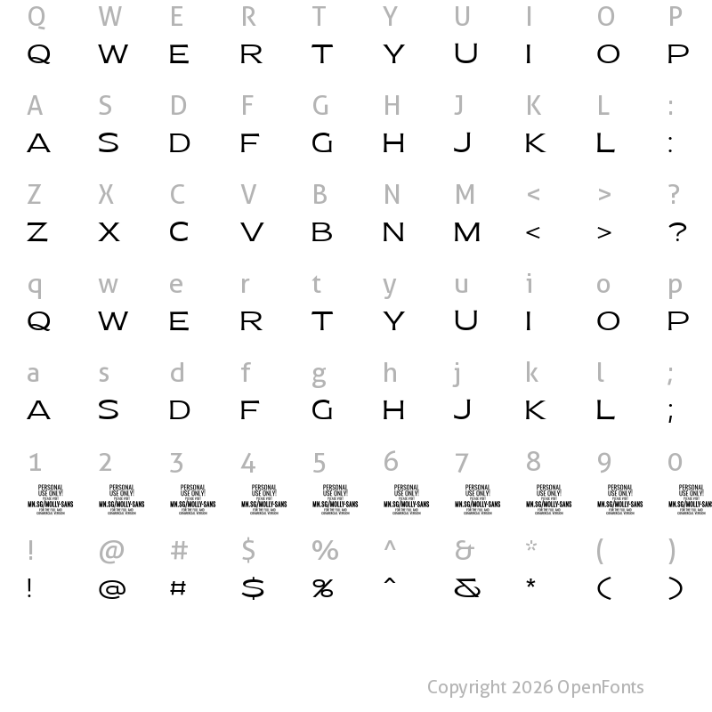 Character Map of Molly Sans E PERSONAL Light