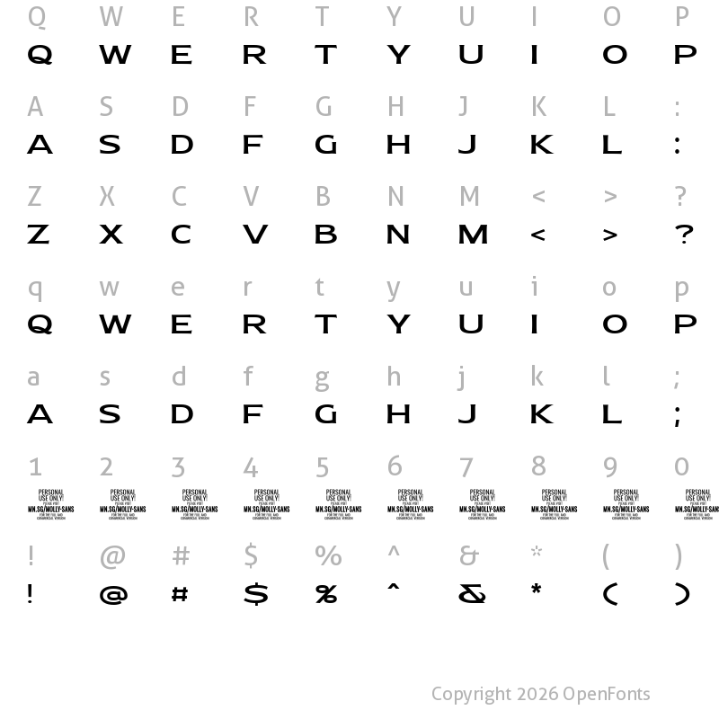 Character Map of Molly Sans E PERSONAL Medium