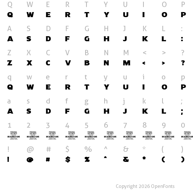 Character Map of Molly Sans N PERSONAL Black