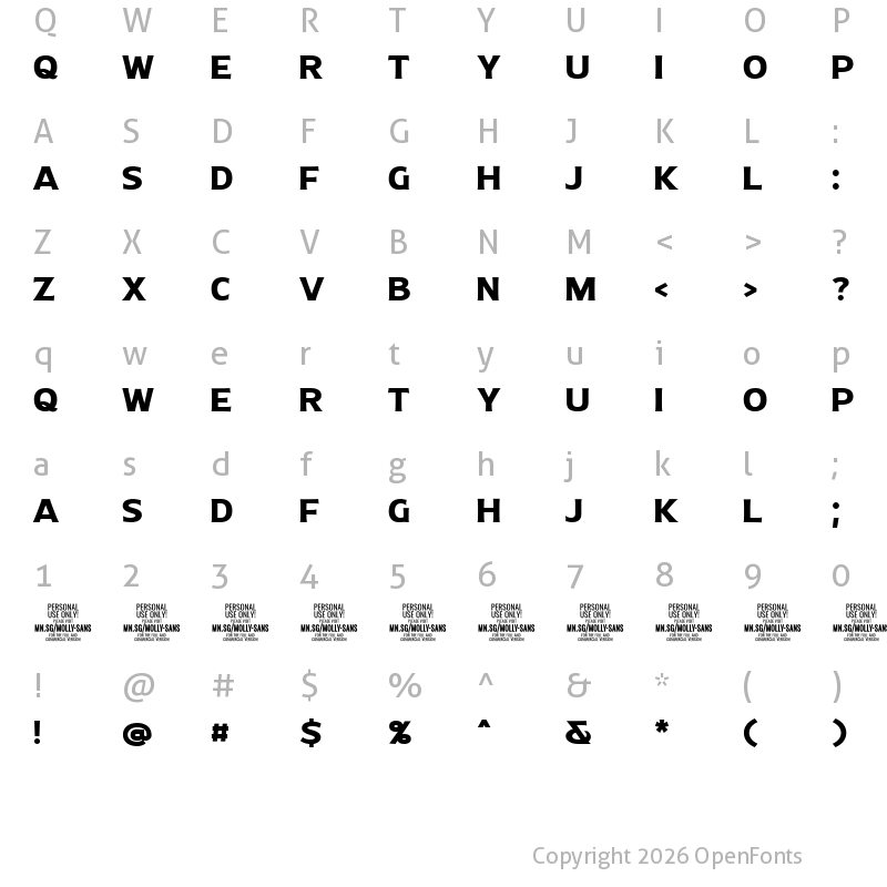 Character Map of Molly Sans N PERSONAL Bold