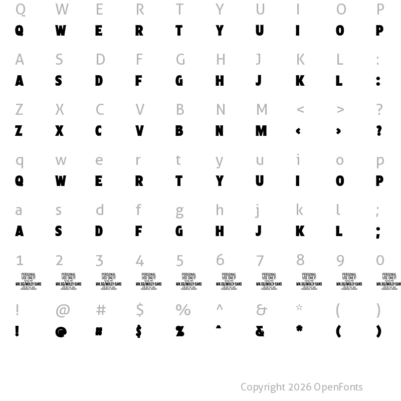 Character Map of Molly Sans XC PERSONAL Black