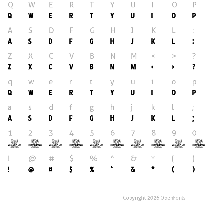 Character Map of Molly Sans XC PERSONAL Bold