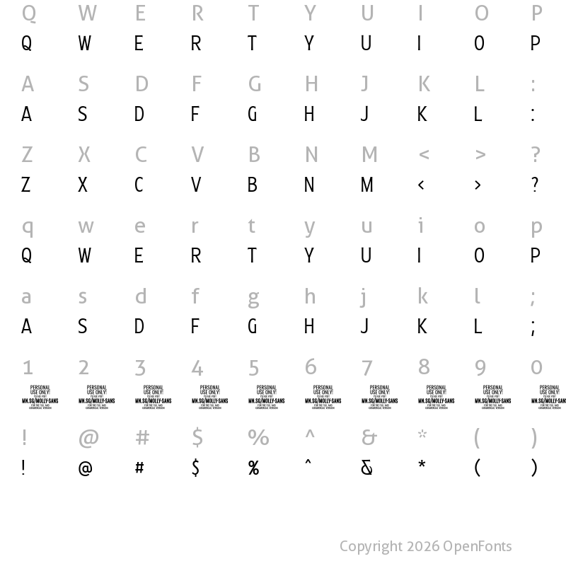Character Map of Molly Sans XC PERSONAL Light