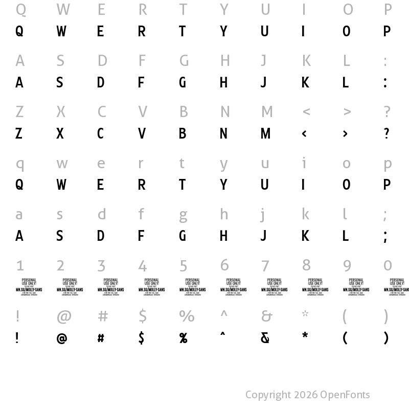 Character Map of Molly Sans XC PERSONAL Medium