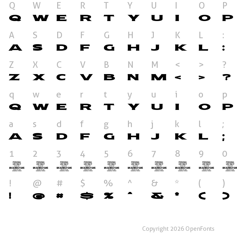 Character Map of Molly Sans XE PERSONAL Black