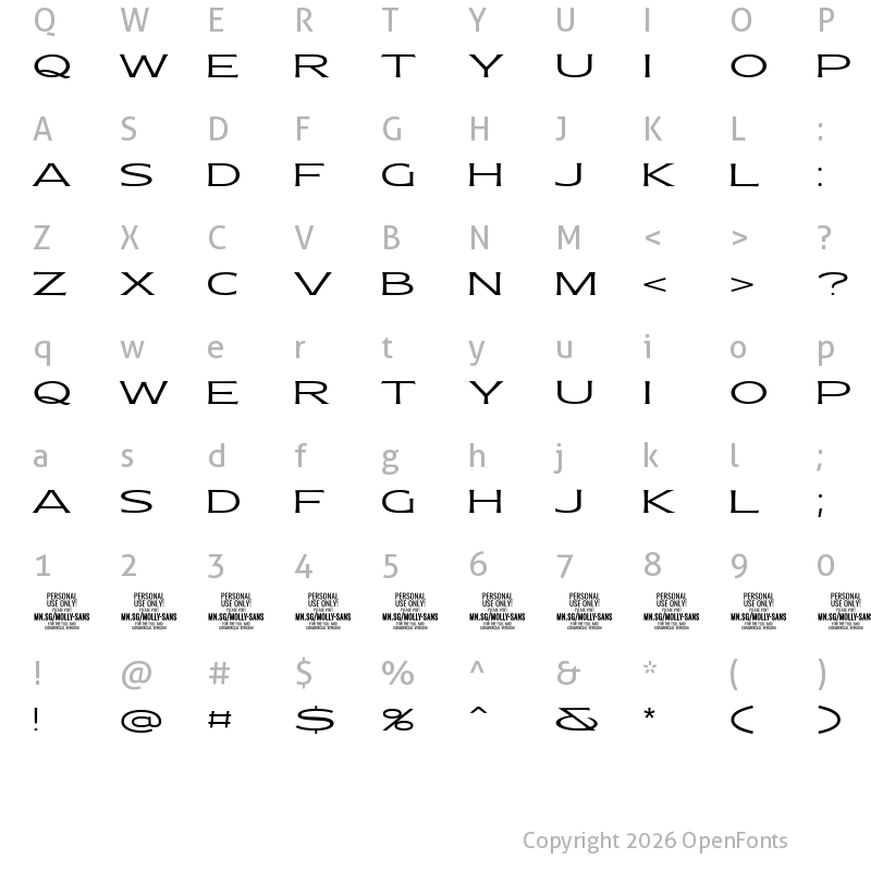 Character Map of Molly Sans XE PERSONAL Light