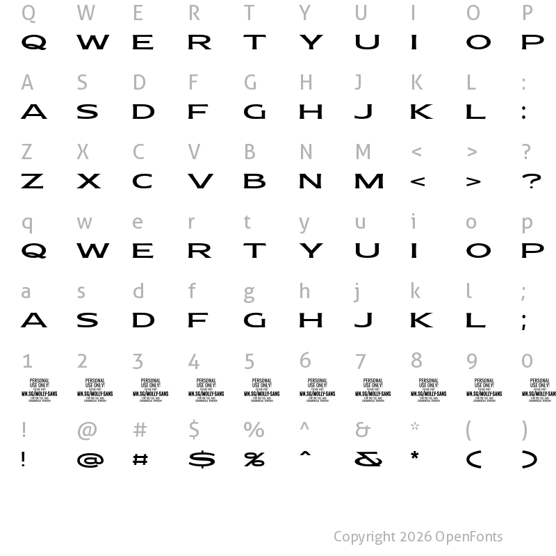 Character Map of Molly Sans XE PERSONAL Medium