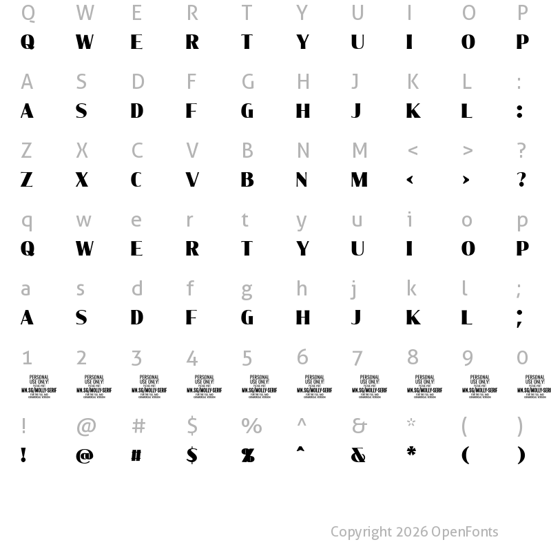 Character Map of Molly Serif C PERSONAL Black