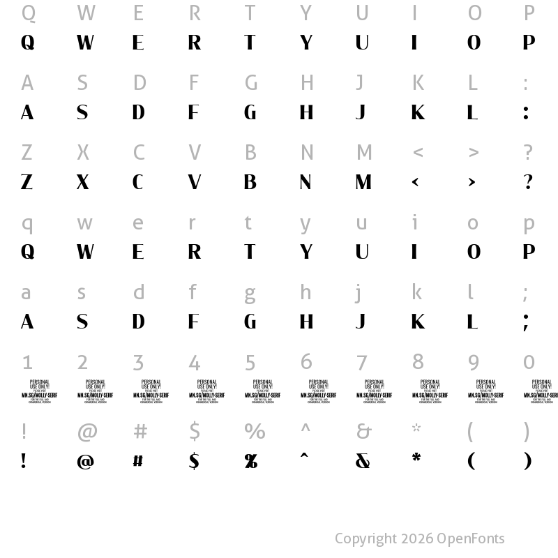 Character Map of Molly Serif C PERSONAL Bold