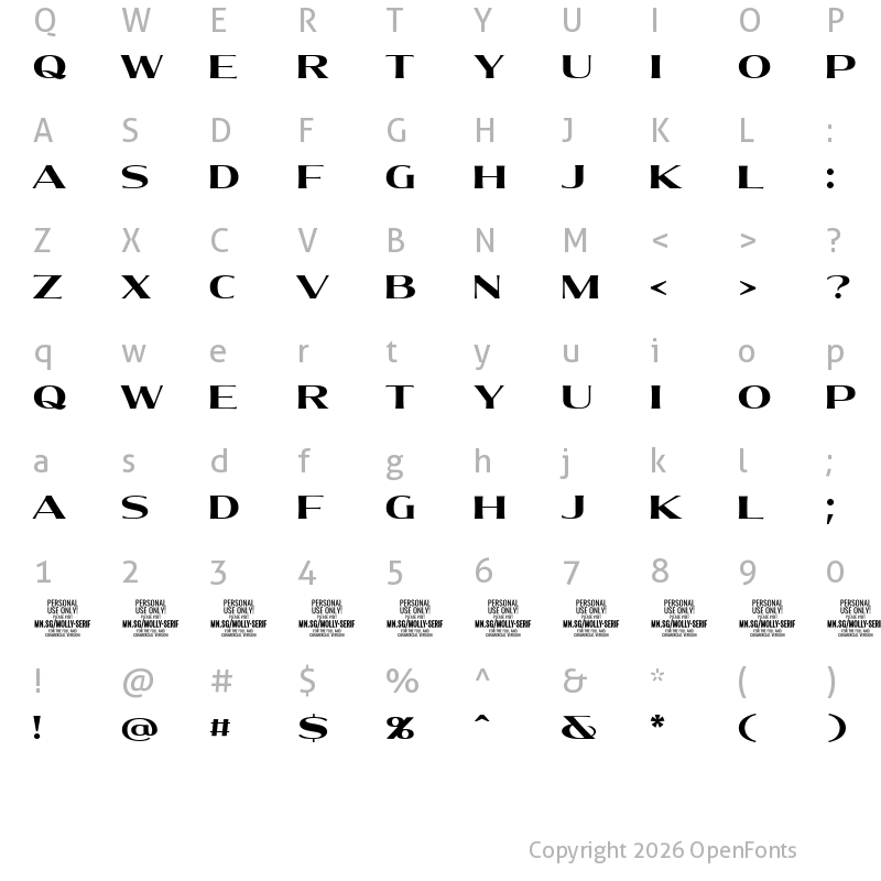 Character Map of Molly Serif E PERSONAL Bold