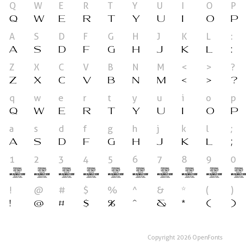 Character Map of Molly Serif E PERSONAL Light