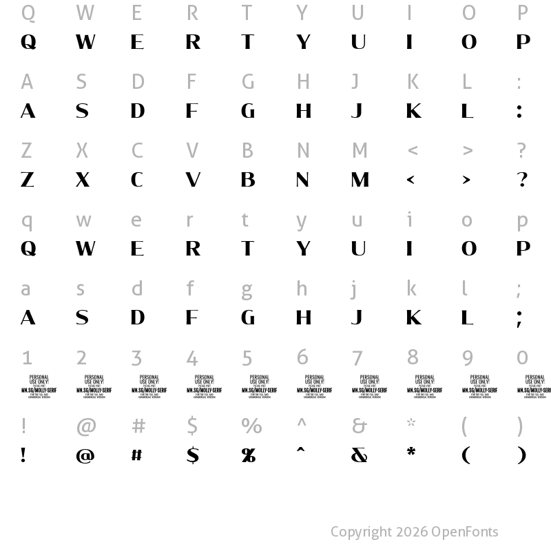 Character Map of Molly Serif N PERSONAL Bold