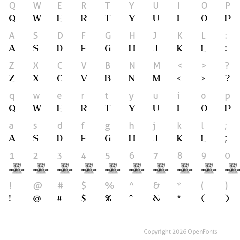 Character Map of Molly Serif N PERSONAL Medium