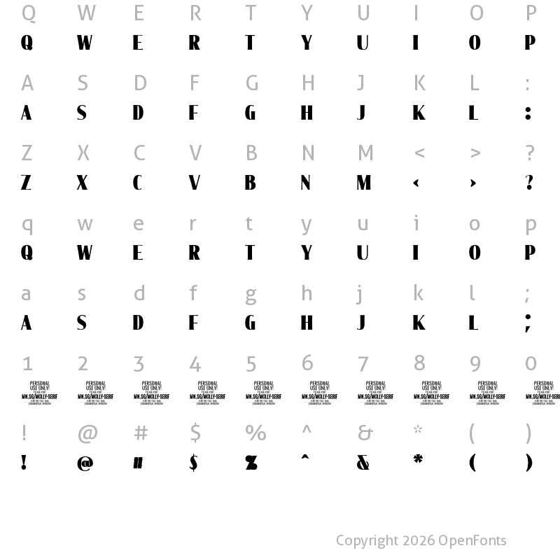 Character Map of Molly Serif XC PERSONAL Black
