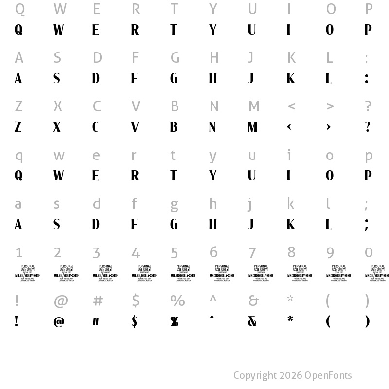 Character Map of Molly Serif XC PERSONAL Bold