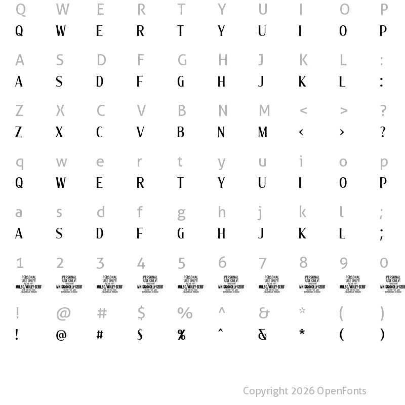 Character Map of Molly Serif XC PERSONAL Medium