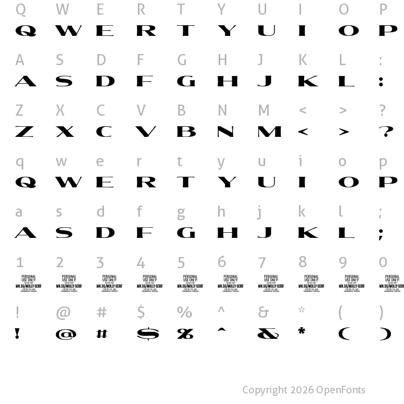 Character Map of Molly Serif XE PERSONAL Black