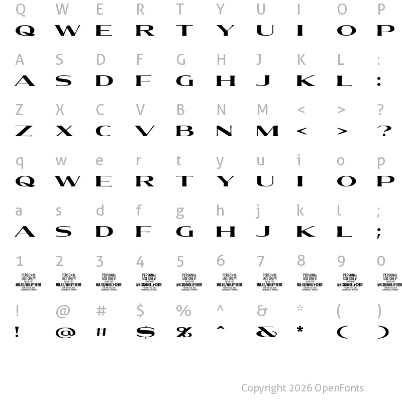Character Map of Molly Serif XE PERSONAL Bold