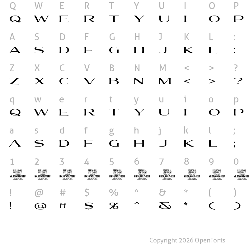 Character Map of Molly Serif XE PERSONAL Medium
